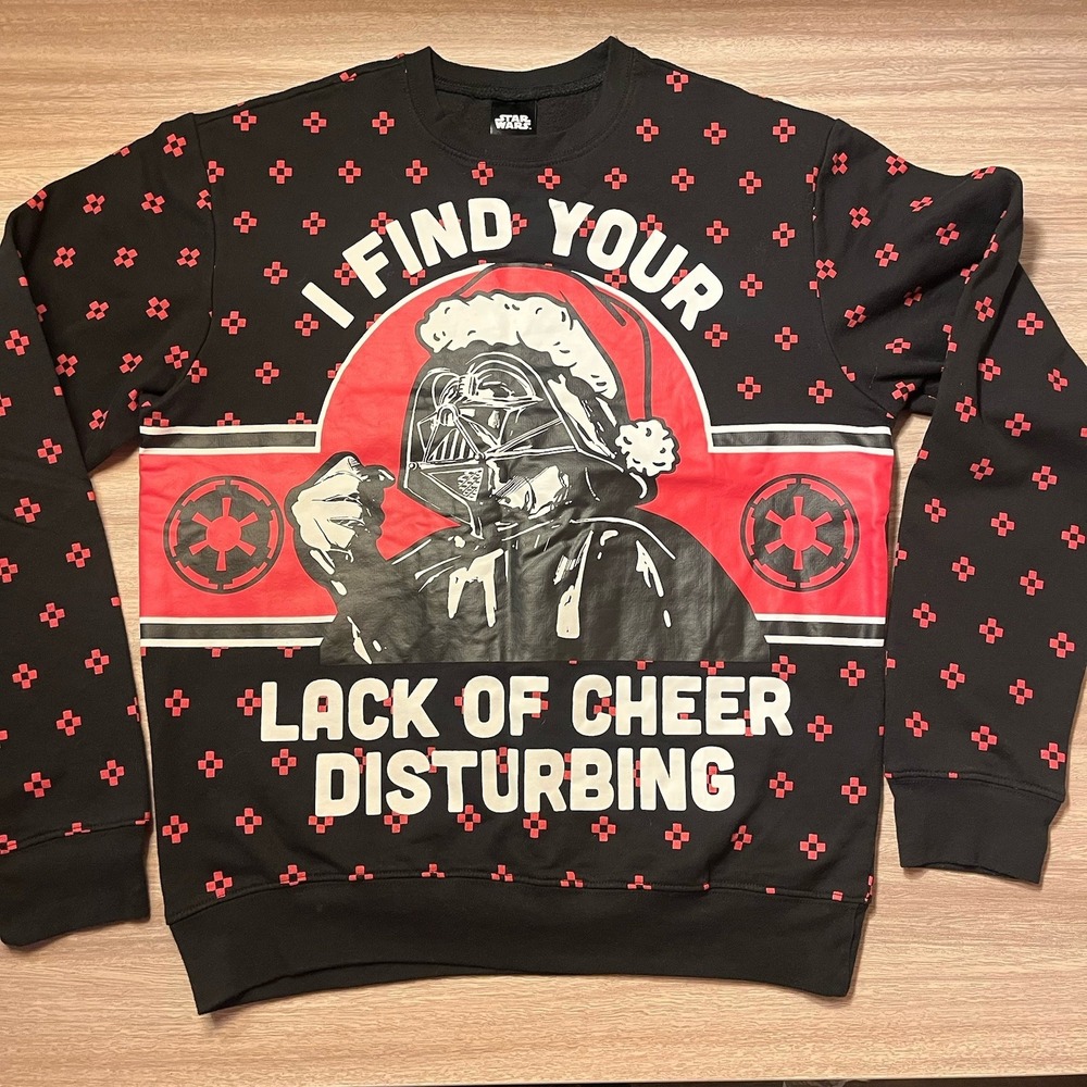 Star Wars‎ Darth Vader Ugly Christmas Sweatshirt Black Sz L JUNIORS SIZING